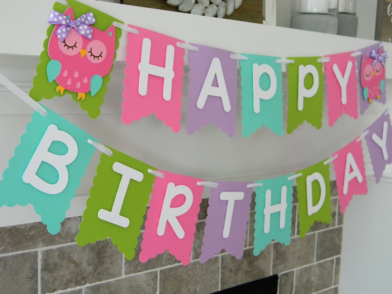 Pennant Banner Owl Banner Owl Party Decorations Owl Happy Birthday Banner