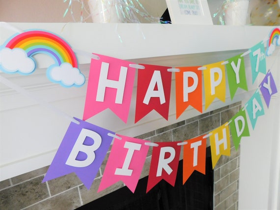 Rainbow Party Banner, Pink Rainbow Party, Rainbow Garland