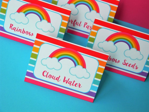 Rainbow Food Labels, Party Decorations, Set of 8 Il_570xn