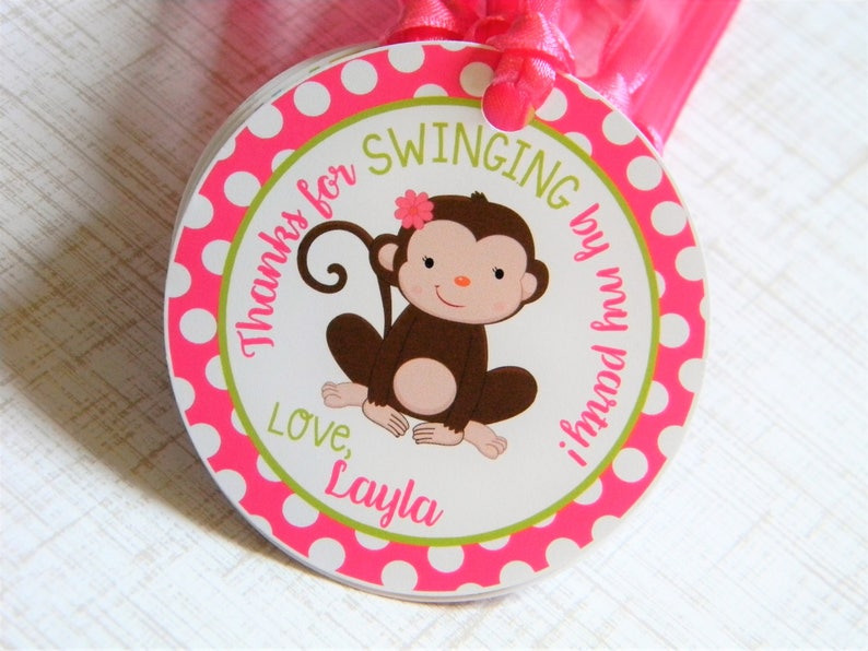 Monkey Favor Tags, Monkey Thank You Tags, Girl Monkey 1st Birthday image 2