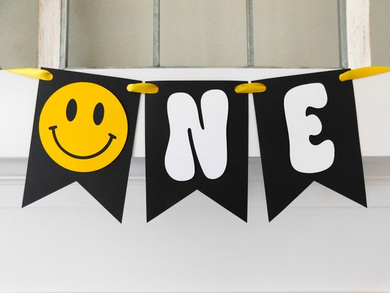 Happy Face High Chair Banner, ONE Cool Dude Party Decor, Highchair Garland, Smile First Birthday