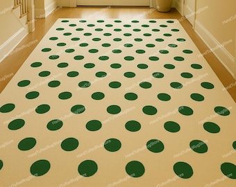 Hand Tufted Green Polka Dot Rug, Modern Beige Area Carpet | Living Room Home Decor.