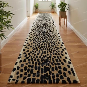 Handgetuft wollen vloerkleed met luipaardprint, zwart en goud, 2,6 x 8, 2,6 x 10, 2,6 x 12, 3 x 10, 3 x 12