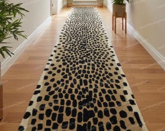 Alfombra de lana tejida a mano con estampado de leopardo, color negro y dorado, 2,6 x 8, 2,6 x 10, 2,6 x 12, 3 x 10, 3 x 12