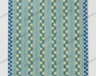 Anthropologie Blue Floral Stripe Rug – Modern Hand Tufted Patterned Area Carpet 8x10, 9x12