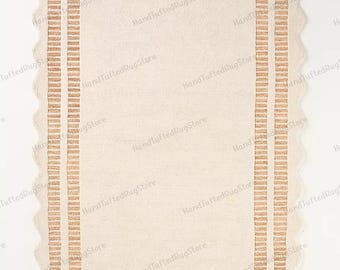 Anthropologie Scalloped Border Rug | Neutral Beige Hand-Tufted Modern Area Rug 6x9, 9x12, 10x14, 12x15