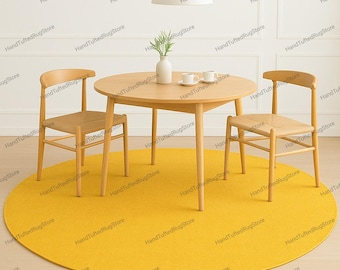 Yellow Hand Tufted Round Rug – Minimalist Circle Carpet Wool rug living room decor.