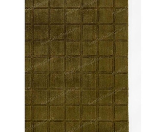 Modern Olive Green Grid Rug – Textured Geometric Hand-Tufted Carpet 9x12 ,10x14, 8x10 Anthropologie Rug