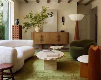 Alfombra nórdica verde minimalista: moderna alfombra sólida hecha a mano con mechones en tamaños 8x10, 9x12, 12x15.