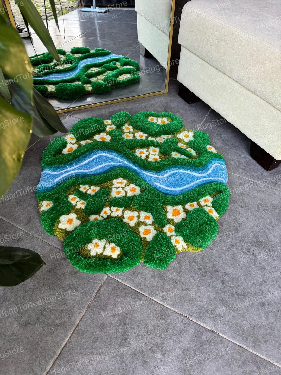 Landscape Rug Tuft Nature Inspired Tufted Rug | Handmade Floral River Shape Carpet - Etsy