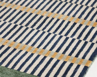 Alfombra moderna de rayas Anthropologie: alfombra tejida a mano con estampado azul y verde, 8x10, 9x12 y 10x14