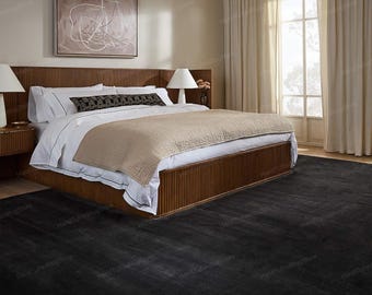 Solid Black Handmade Tufted Rug – Modern Minimal Wool Bedroom Area Carpet