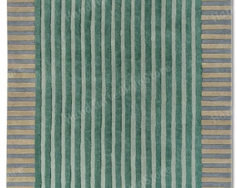 Handgetufteter Grün Gestreifter Teppich - Moderner Geometrischer Teppich