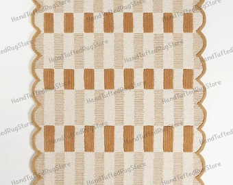 Anthropologie Scallop Edge Checker Rug – Modern Hand Tufted Area Carpet 6x9, 9x12, 10x14, 12x15