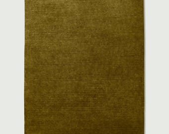 Alfombra de lana tejida a mano / Verde oliva liso, decoración nórdica con nudos