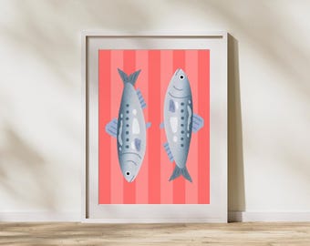 Sardinen Wandbild – Mediterrane Küche Poster | Küsten Retro Dekor | Digitaler Download