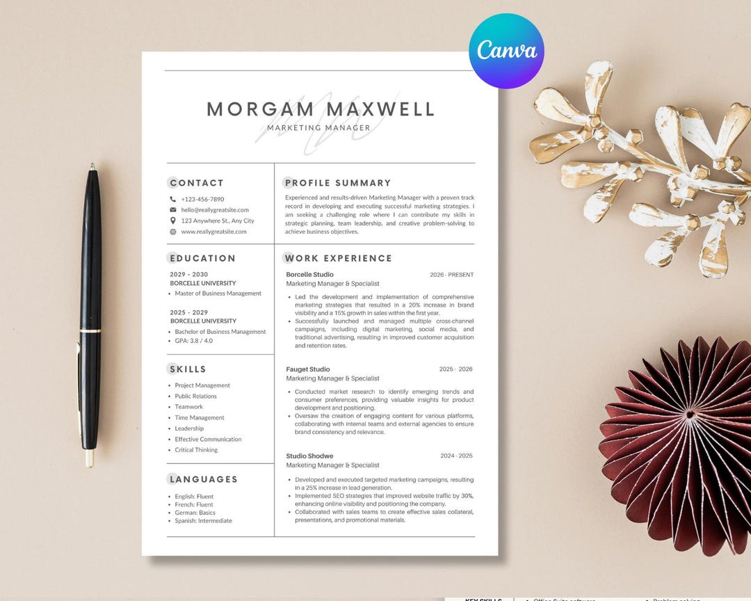 Modern Resume Template Canva | Professional CV Design (instant Download ...