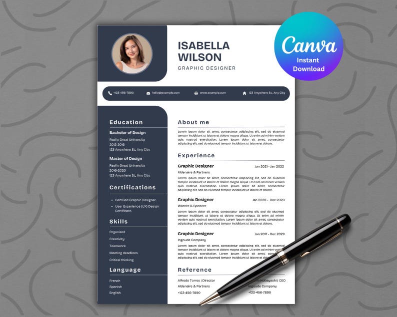 Modern Resume Template Canva | Professional CV Design (instant Download ...