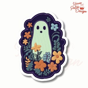 Embroidered Ghost with Wildflowers Patch – Floral Spirit Badge (Iron On/Sew On)