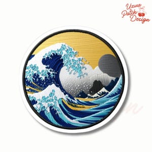 Embroidered Wave Patch, Hokusai Style Ocean Sea Wave Iron On Badge