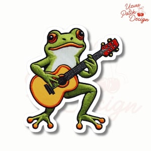 Frog Playing Guitar Embroidered Patch, Cute Animal Musician Iron On Badge