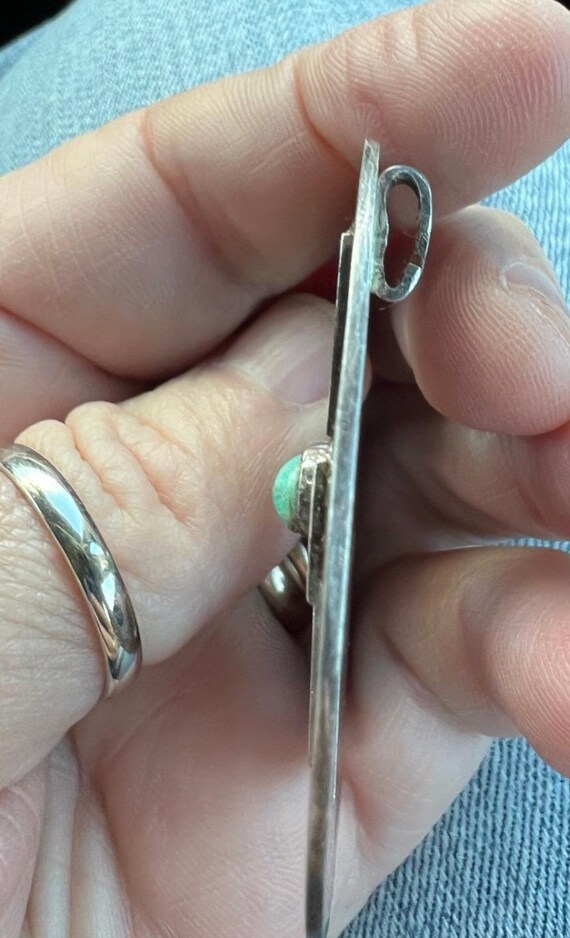 large old sterling turquoise wagon wheel pendant View 5