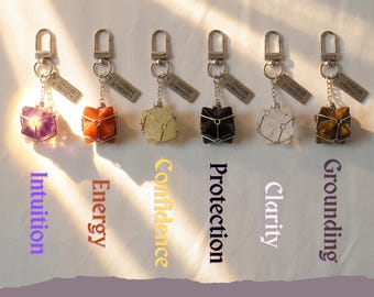 Llavero de cristal, soporte de cristal intercambiable, amuleto de cristal curativo, llavero espiritual, amuleto de protección, dije para bolso de piedras preciosas