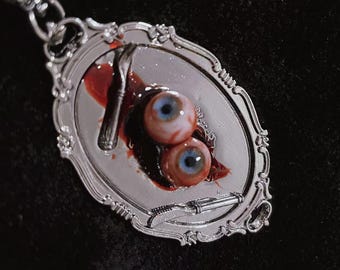 Collar gótico con forma de órgano, colgante de ojo hecho a mano, joyería con forma de lengua, collar inspirado en Hannibal, joyería de resina de terror, regalo de arte oscuro