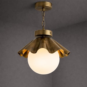 Mid Century Modern Brass Flower Pendant Light – Globe Diffuser