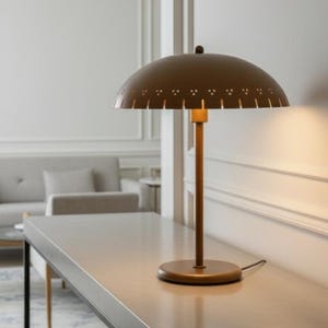 Vintage Mid-Century Brass Table Lamp – 1950s Dome Desk Light, Retro Bedside Lamp, Industrial Modern Lighting for Living Room & Study Decor