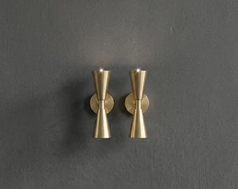 Handmade Brass Double-Cone Wall Sconces Mid-Century Modern Lighting (Pair) | Double Wall Lamp