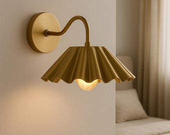 Brushed Brass Wall Sconce - Wavy Shade Bedside Lamp