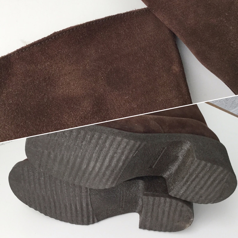 Fur Lined Platform High Heels Side Zip British Made British Made 1960/'s Shearling Boots Dark Brown Suede NOS by Drapers Size 6