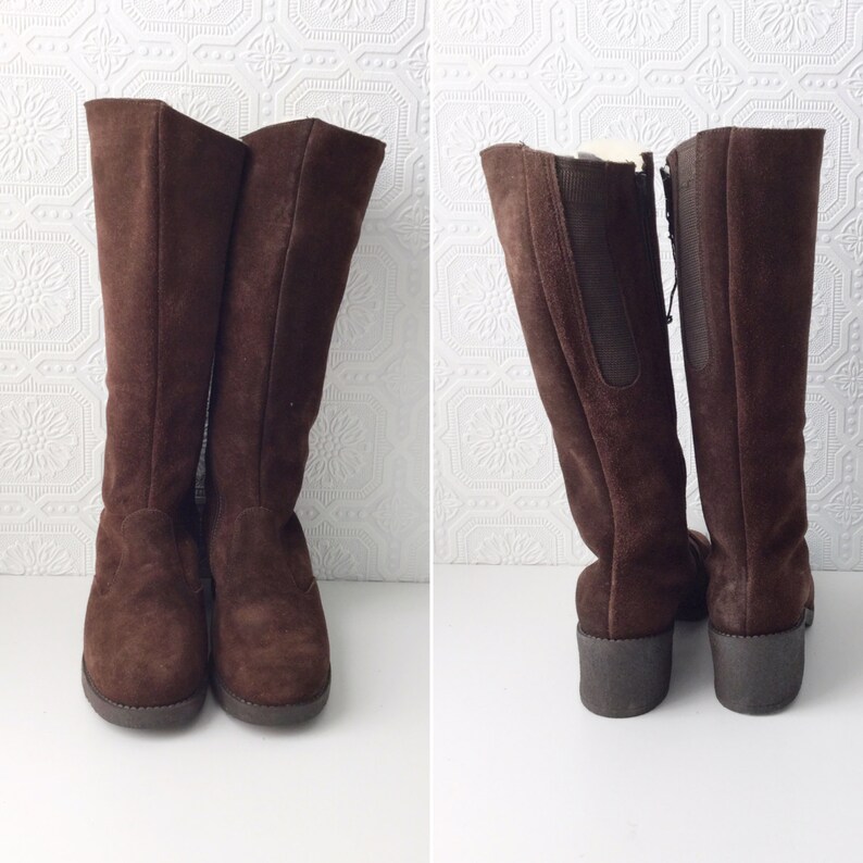 Fur Lined Platform High Heels Side Zip British Made British Made 1960/'s Shearling Boots Dark Brown Suede NOS by Drapers Size 6