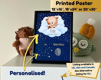 Personalised birth celebration poster zodiac, moon phase | nursery wall art with frame family gift