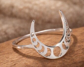 Stainless Steel Ring, Moon Phase Ring, Celestial Ring, Lunar Ring