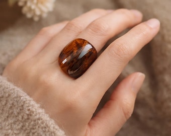 Amber Resin Statement Ring, Vintage Chunky Cocktail Ring