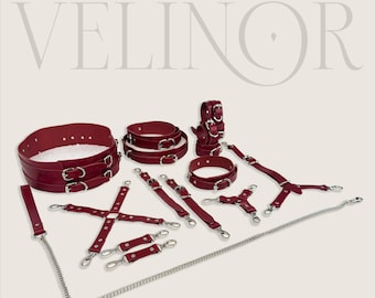 Burgundy Leather Restraint Set Personalized Name Engraved Adjustable Cuffs