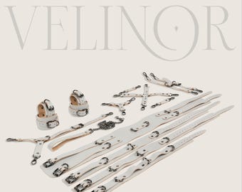 Grey Genuine Leather Bondage Restraint Set Personalized Name Full Body Harness System