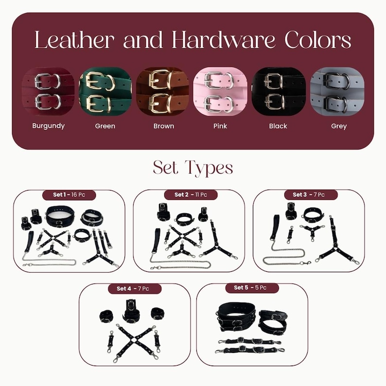 Pink Leather BDSM Cuff Set for Couples – Cosplay Bondage Wrist & Ankle Restraints, Cute Kinky Gift image 8