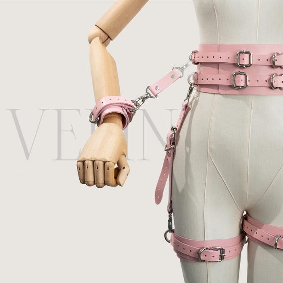 Pink Leather Cosplay Cuff Set – Costume Accessory Kit with Straps and Connectors