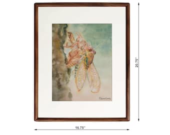 Original Watercolor, Cicada Painting, Insect Art, Hand-Painted Wall Decor