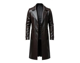 Men's Genuine Leather Trench Coat | Brown Winter Overcoat