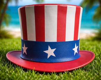 Handmade Patriotic USA  Hat Red White Blue Stars Stripes Beach Party