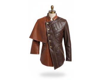 Handmade Two-Tone Leather Jacket | Men's Steampunk Biker Coat