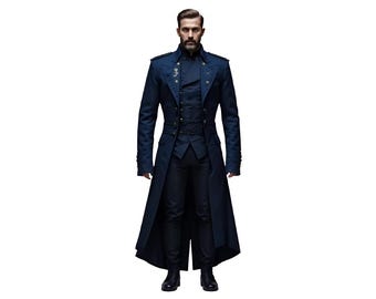 Men's Navy Blue Military Tailcoat, Victorian Steampunk Royal Parade Coat