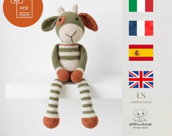 Goat Amigurumi Pattern, Crochet Cow Pattern, Schema Uncinetto Capretta Mucca , Farm Animal Tutorial, Multilingual it fr es en,instant dwnld