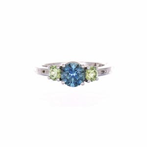 Blue Montana Sapphire Engagement Ring | Green Sapphire Accents