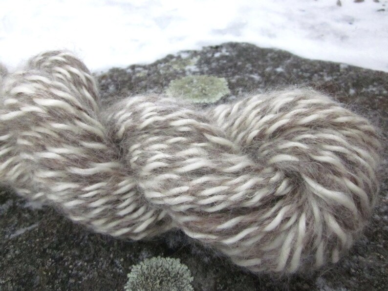 Pure White Mohair and Natural Gray Wool Homespun Yarn