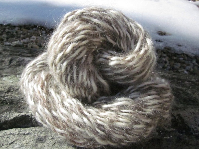 Pure White Mohair and Natural Gray Wool Homespun Yarn